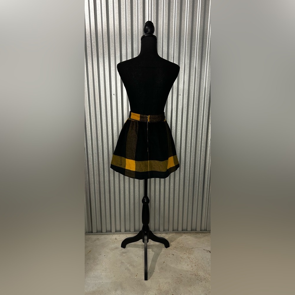 Women’s Free People Yellow Black Plaid Polyester Viscose Skirt Designer Size 0 - Picture 2 of 5